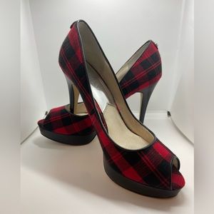 Michael Koran flannel peep toe Heels